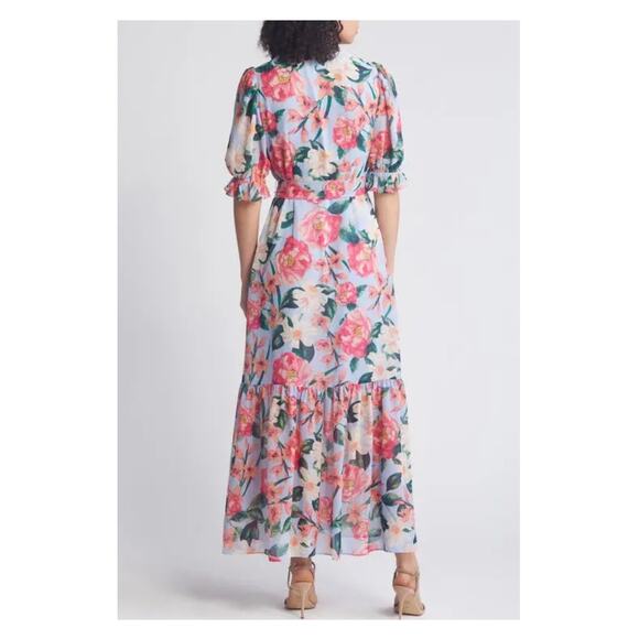 Eliza J Blue Floral Belted Maxi Shirt Dress Sz.4 NWT - Picture 4 of 16
